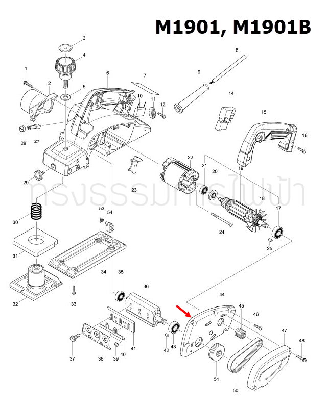 BRACKET COMPLETE กบไสไม้ไฟฟ้า Makita M1901, M1901B [#44] Pn.140944-3 (แท้) ##