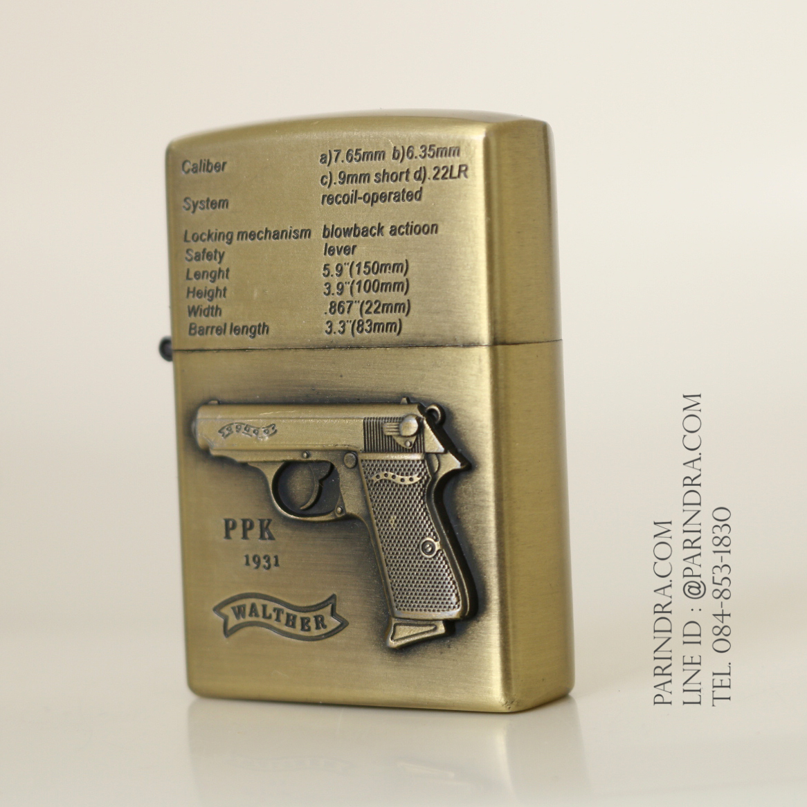 ไฟแช็คน้ำมันลาย ปืนพก Walther PPK 7.65mm .22LR ปี 1931 คลาสสิก