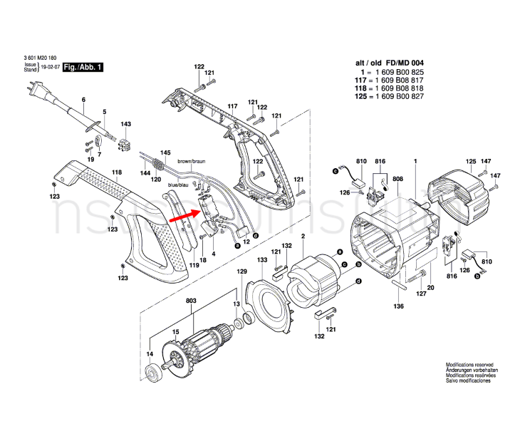 สวิตช์เปิด-ปิด แท่นตัดองศา Bosch บอช GCM 10M [#4] P/N.1609B00882 (แท้)##(*)