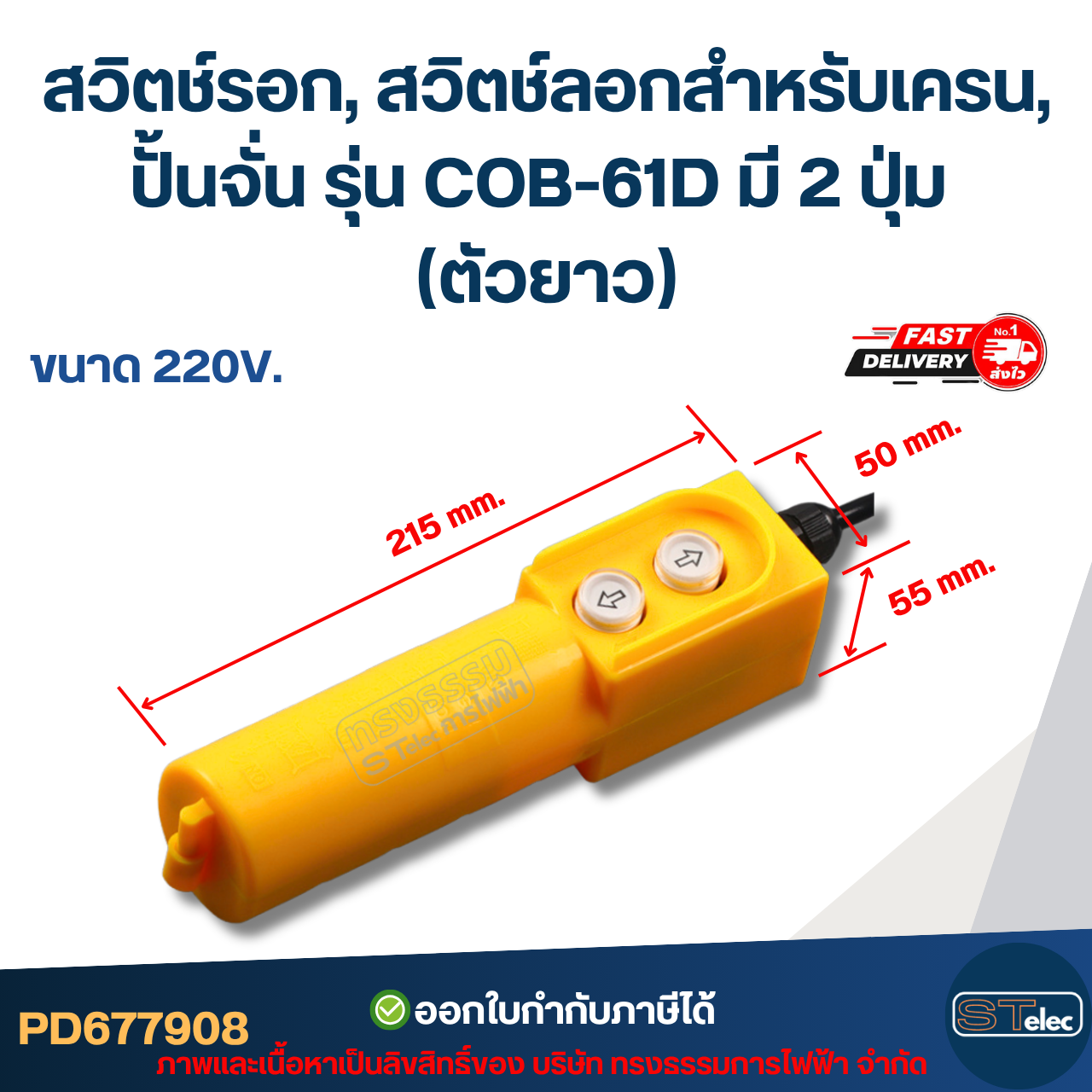 สวิตช์รอก, สวิตช์ลอกสำหรับเครน, ปั้นจั่น รุ่น COB-61D มี 2 ปุ่ม (ตัวยาว)