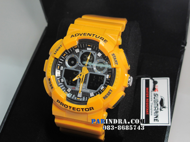 นาฬิกา US submarine Adventure Protector รุ่น TP3129M สีเหลืองมะม่วงสุกหน้าปัดดำพื้นหลังดำ