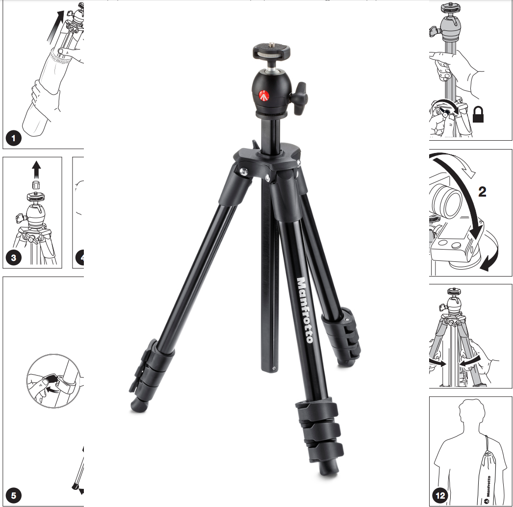 ขาตั้งกล้อง MKCOMPACTLT-BK COMPACT LIGHT BLACK MF-MKCO-LTBK1 Manfrotto ประกันศูนย์ 5 ปี