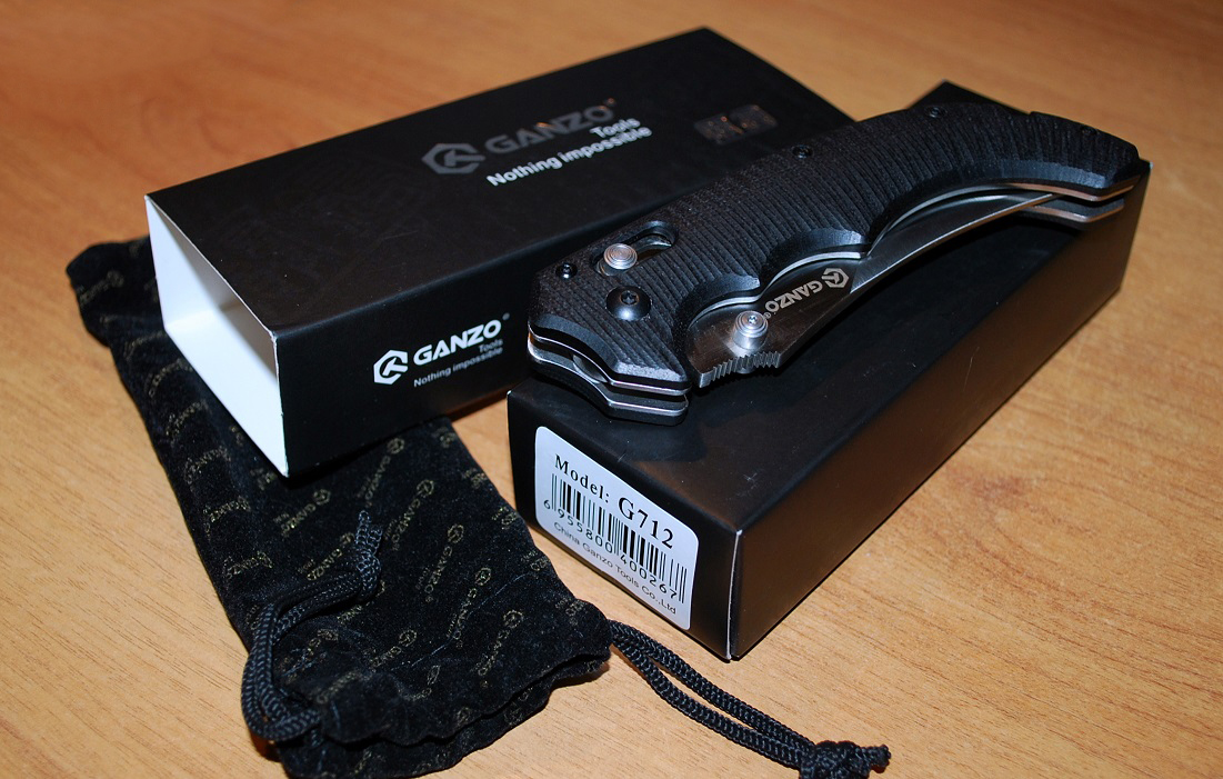 มีดพับ Ganzo รุ่น G712 ด้ามสี G10 ด้ามสีดำสนิท ใบสีเงิน ของแท้ 100%