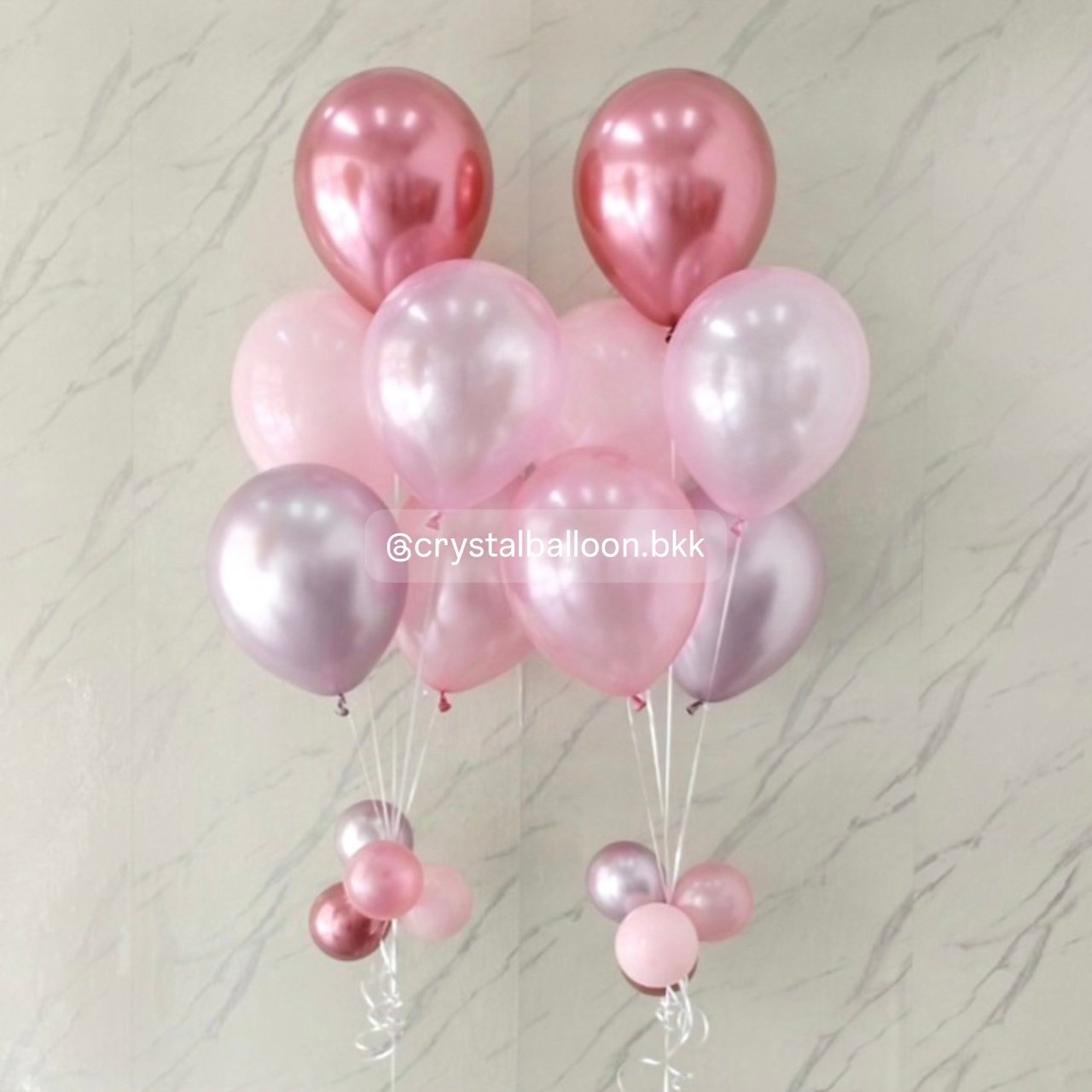 ลูกโป่ง ตกแต่งโอกาสพิเศษต่างๆ ช่อลูกโป่ง ช่อ 5 ลูก 2 ช่อ ธีมสีชมพู พร้อมตกเเต่ง สามารถเปลี่ยนสีลูกโป่ง/เปลี่ยนข้อความได้