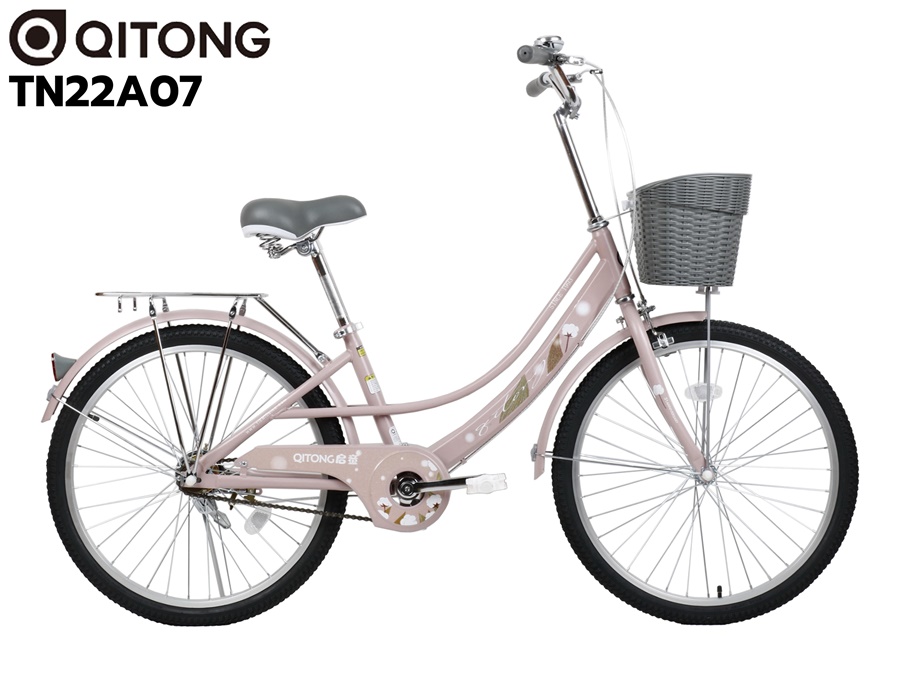 จักรยานแม่บ้าน QITONG รุ่น TN22A07 24" City bike ล้อ 24 นิ้ว ไม่มีเกียร์ เฟรมเหล็ก พร้อมตะกร้าวินเทจ