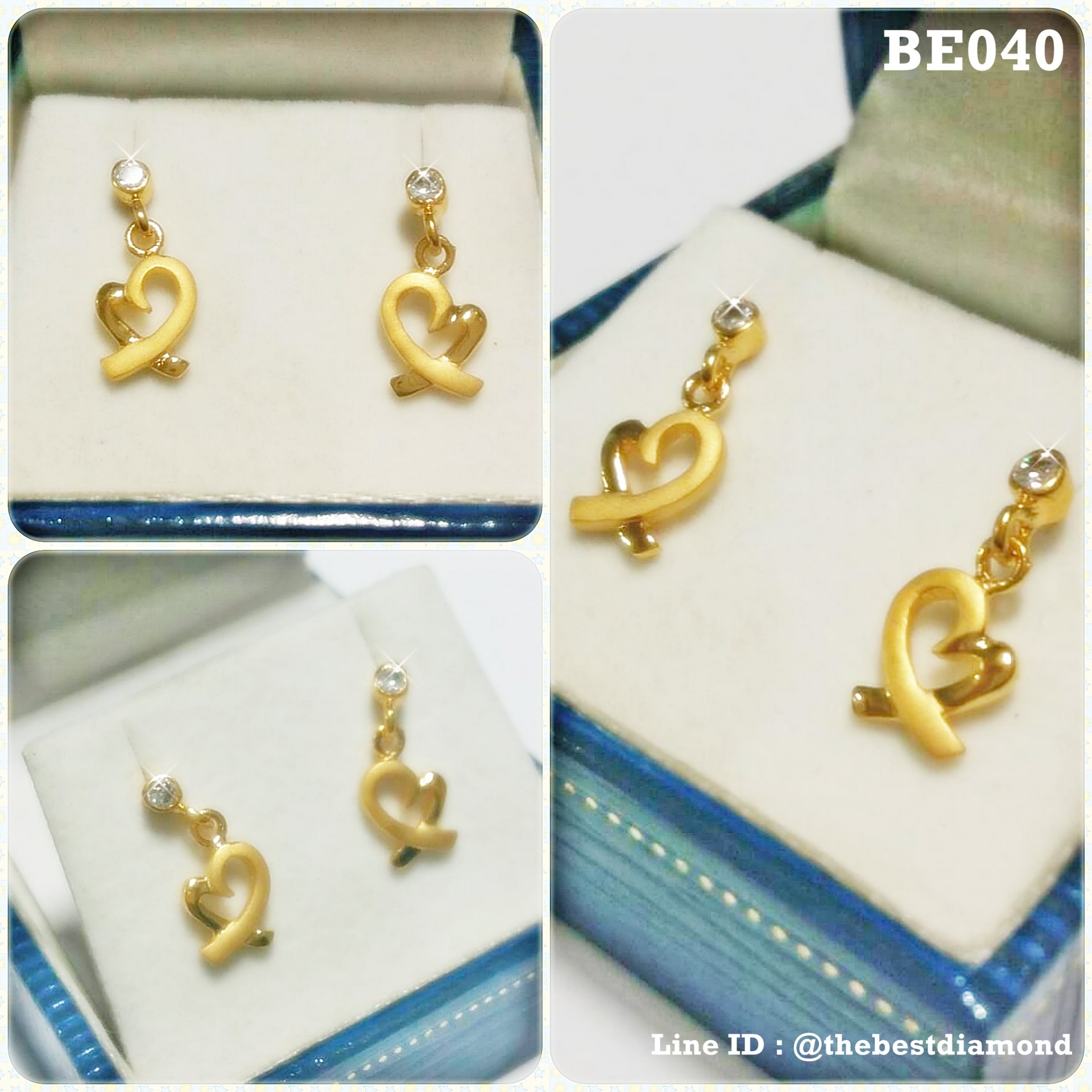 BE040 ต่างหูเล็ก น่ารักๆๆ ดีไซน์รูปหัวใจ ชุปทองแบบด้าน และ เงาๆ เก๋สุดๆ ใส่ติดหูได้เลย เพชรCZ