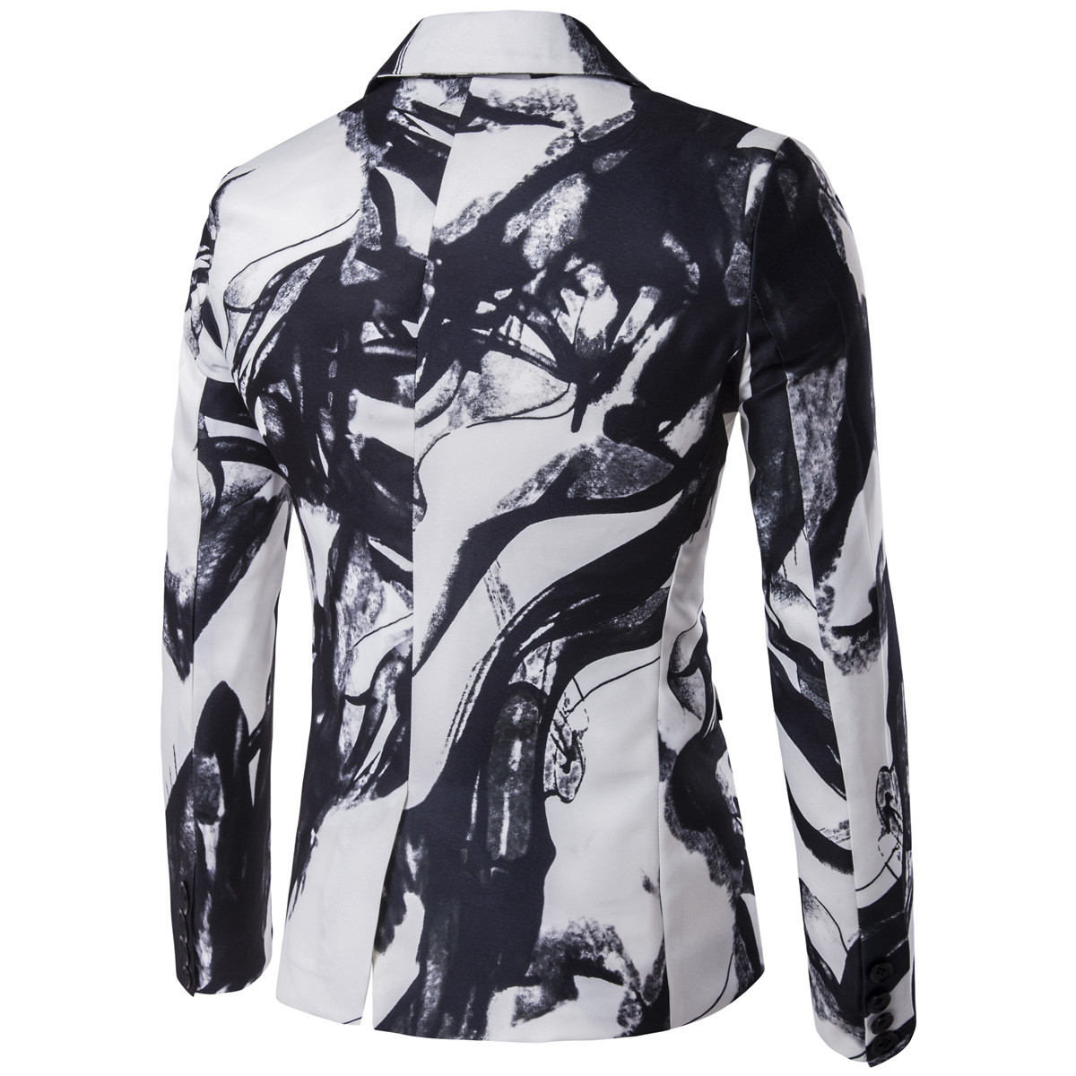 พร้อมเช่า เสื้อสูทชาย สีขาวดำ พิมพ์ลายหินอ่อน กับกางเกงสแลคดำ