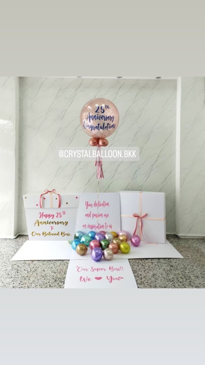 Anniversary Surprised Box กล่องเซอร์ไพรส์วันครบรอบ Bubble ขนาด 24" กลิตเตอร์สีโรสโกลด์ พร้อมตกแต่ง สามารถใส่รูปได้ 4 ใบ สามารถเปลี่ยนสีลูกโป่ง/เปลี่ยนข้อความได้