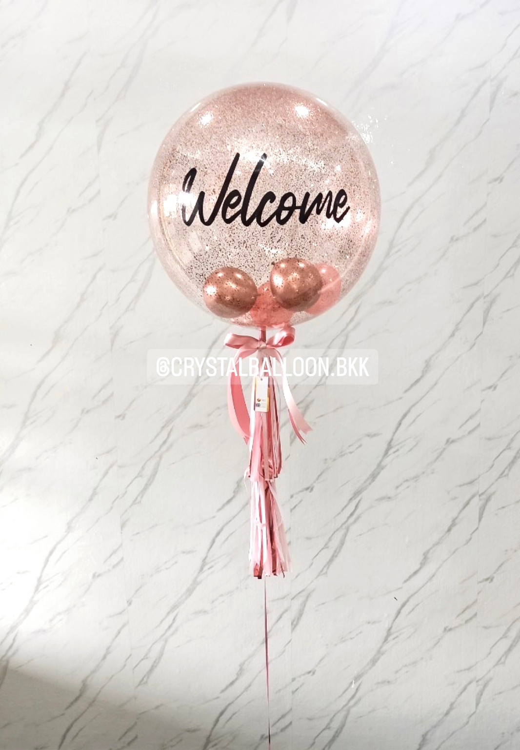 ลูกโป่ง Welcome Bubble ขนาด 24" Theme โรสโกล พร้อมตกแต่ง สามารถเปลี่ยนสีลูกโป่ง/เปลี่ยนข้อความ/เปลี่ยนขนาดได้