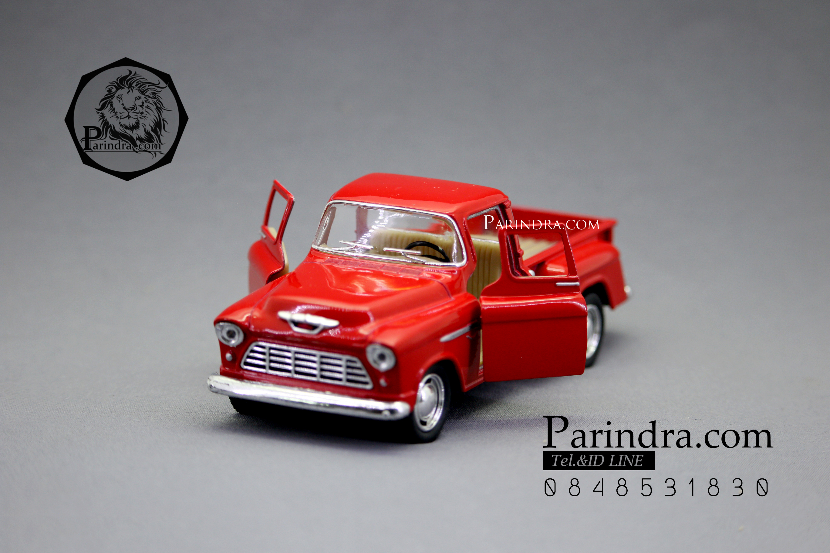 โมเดลรถเหล็กรถจำลอง CHEVROLET Chevy Stepside Pick-up 1955 สีแดง