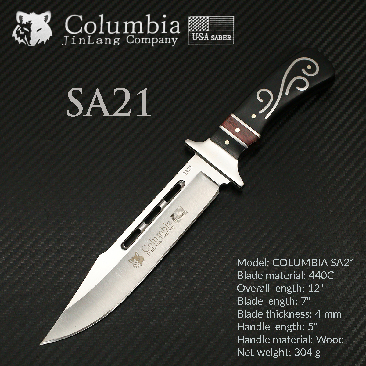 มีดเดินป่า COLUMBIA รุ่น SA21 ด้ามไม้ ทรงใบมีดสวย
