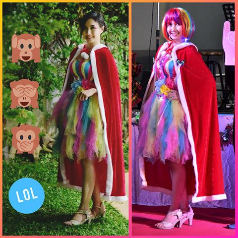 พร้อมเช่า ชุดแฟนซี เกาะอก ชุดราตรีสั้น สายรุ้ง Rainbow น่ารักมากมาย กระโปรงสีสวย