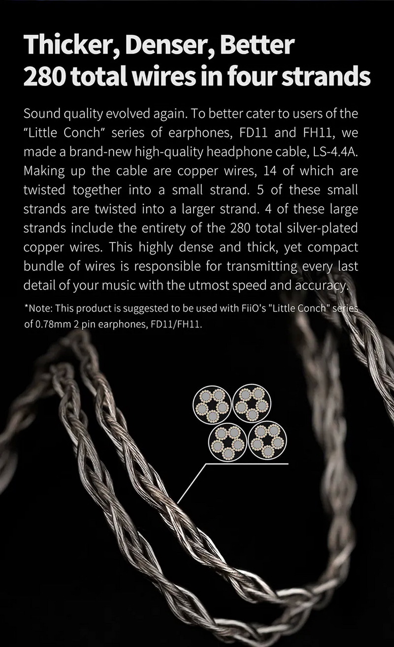 FiiO LS-4.4A สายอัพเกรดหูฟังทองแดงชุบเงิน โครงสร้าง Litz คุณภาพสูง