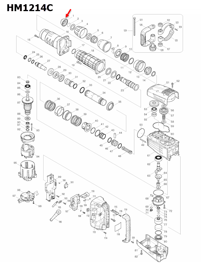TOOL HOLDER CAP เครื่องสกัดคอนกรีต Makita มากีต้า HM1214C [#1] Pn.424165-8 (แท้) ##