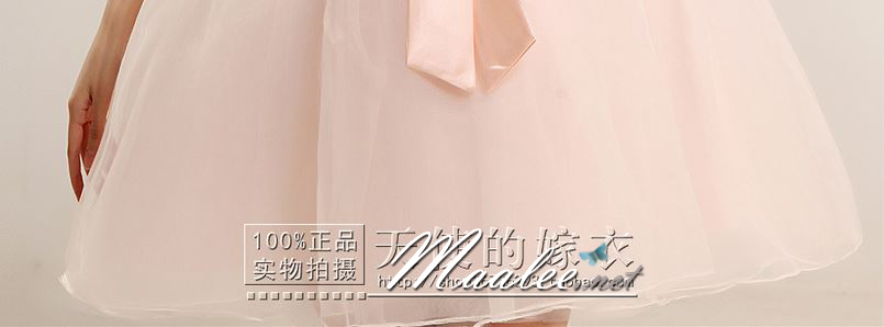 พร้อมเช่า ชุดราตรีสั้น เกาะอก สีโอโรส แต่งดอกฟูช่วงอก ตรงเอวแต่งโบว์ กระโปรงผ้าแก้ว