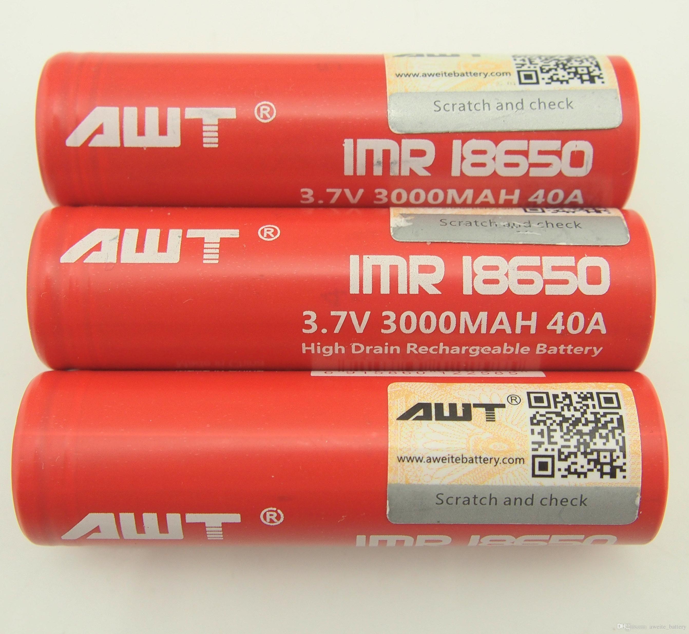 แบตเตอรี่สำหรับไฟฉาย ถ่านชาร์จ AWT 18650 3000mAh 40A ของแท้ (อึดมาก)