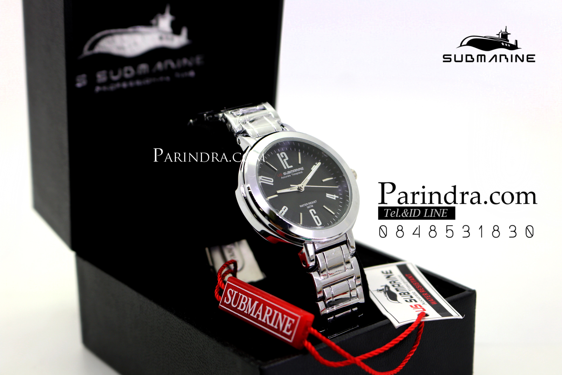 นาฬิกา US submarine รุ่น J123L สายสแตนเลสีเงิน หน้าปัดสีดำตัวเลขสีเงิน