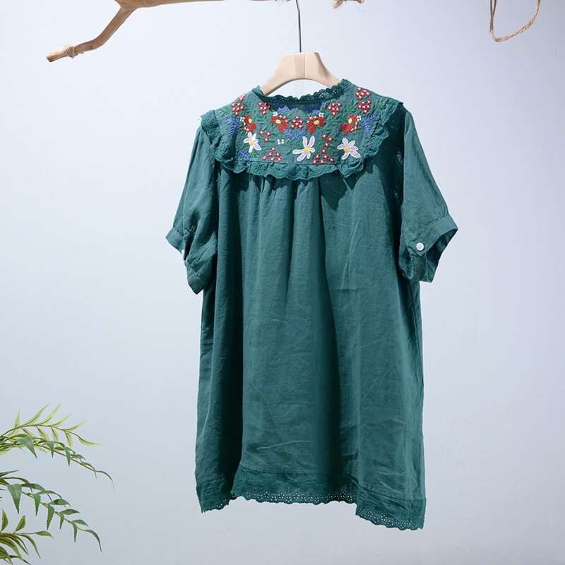 เสื้อผ้าลินินลายปักแต่งลูกไม้