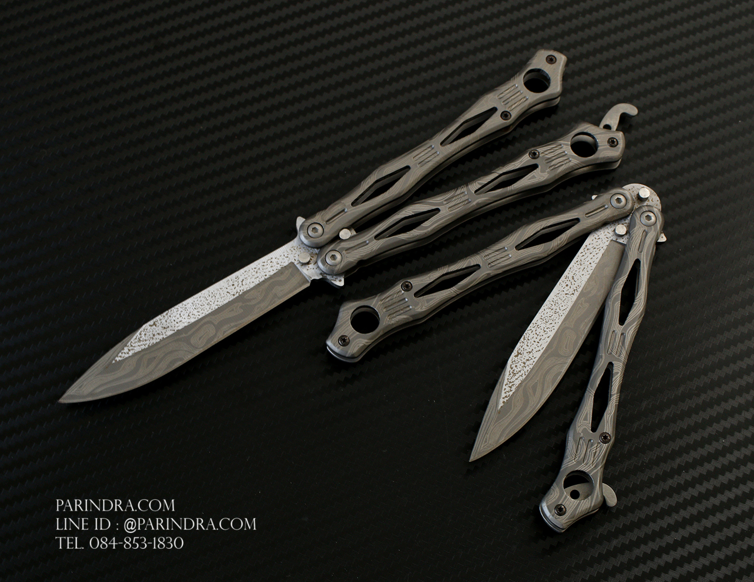 มีดปีกผีเสื้อ Balisong ด้ามสวย ใบสวย สกรีนลายดามัสกัส