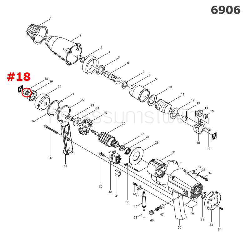 ลูกปืนเข็ม บล็อคไฟฟ้า Makita 6906 [#18] Pn.212151-9 (แท้) ##