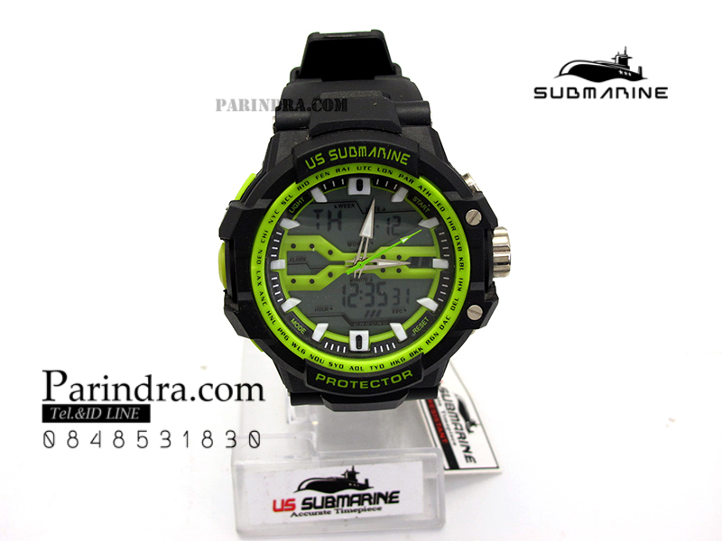 นาฬิกา US submarine Protector รุ่น TP3152M สีดำตัดเขียว จอพื้นหลังสีเทา