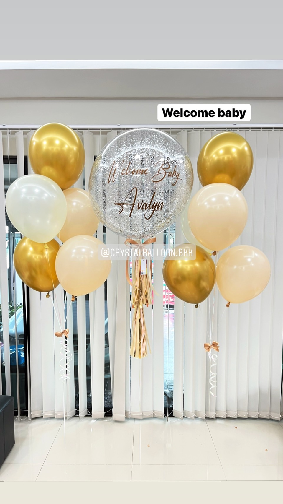 ลูกโป่ง Welcome Baby Girl Bubble ขนาด 24" พร้อมตกแต่ง ช่อลูกโป่ง 5 ลูก 2 ช่อ สามารถเปลี่ยนสีลูกโป่ง/เปลี่ยนข้อความ/เปลี่ยนขนาดได้