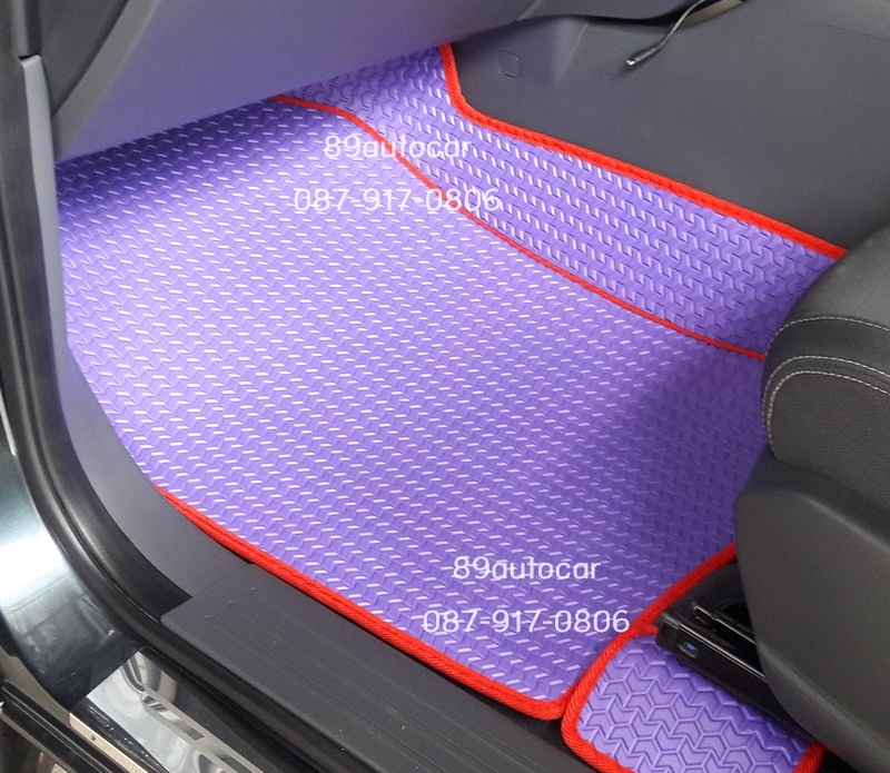 ผลิตและจำหน่ายพรมปูพื้นรถยนต์เข้ารูป Ford Ranger 4ประตู ลายธนูสีม่วงขอบแดง