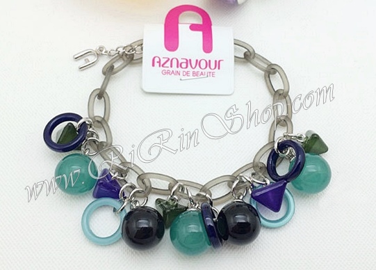 Aznavour สร้อยข้อมือเซลลูโลสจี๋หลากรูปทรง โทนสีเทา-มิ้นท์
