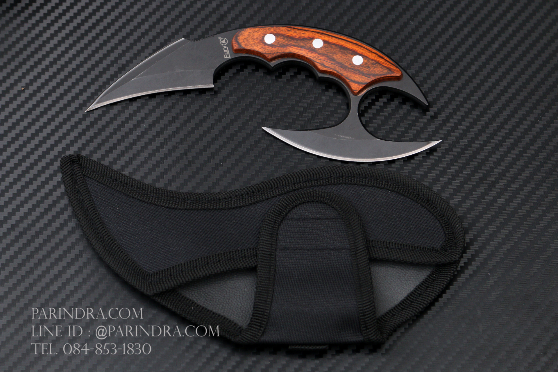 มีดคารัมบิต (Karambit) FURY 65588 ใบดำ ประกับไม้ ยาว 7 นิ้ว