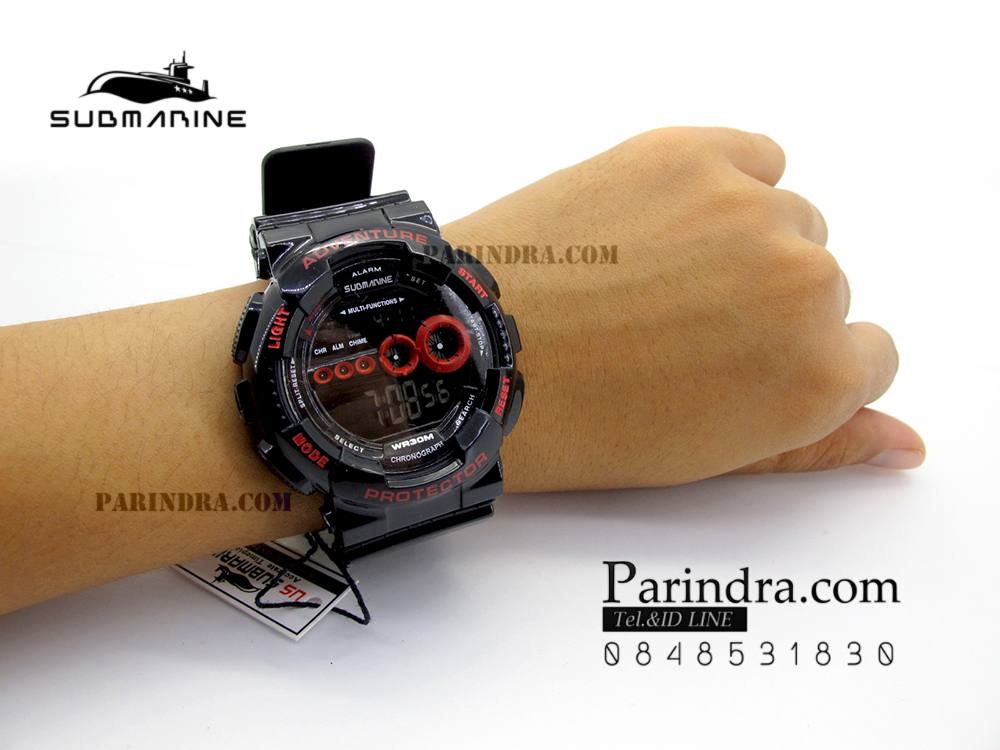 นาฬิกา US submarine รุ่น TP1282M สีดำ-หน้าปัดคาดแดง พื้นหลังดำ