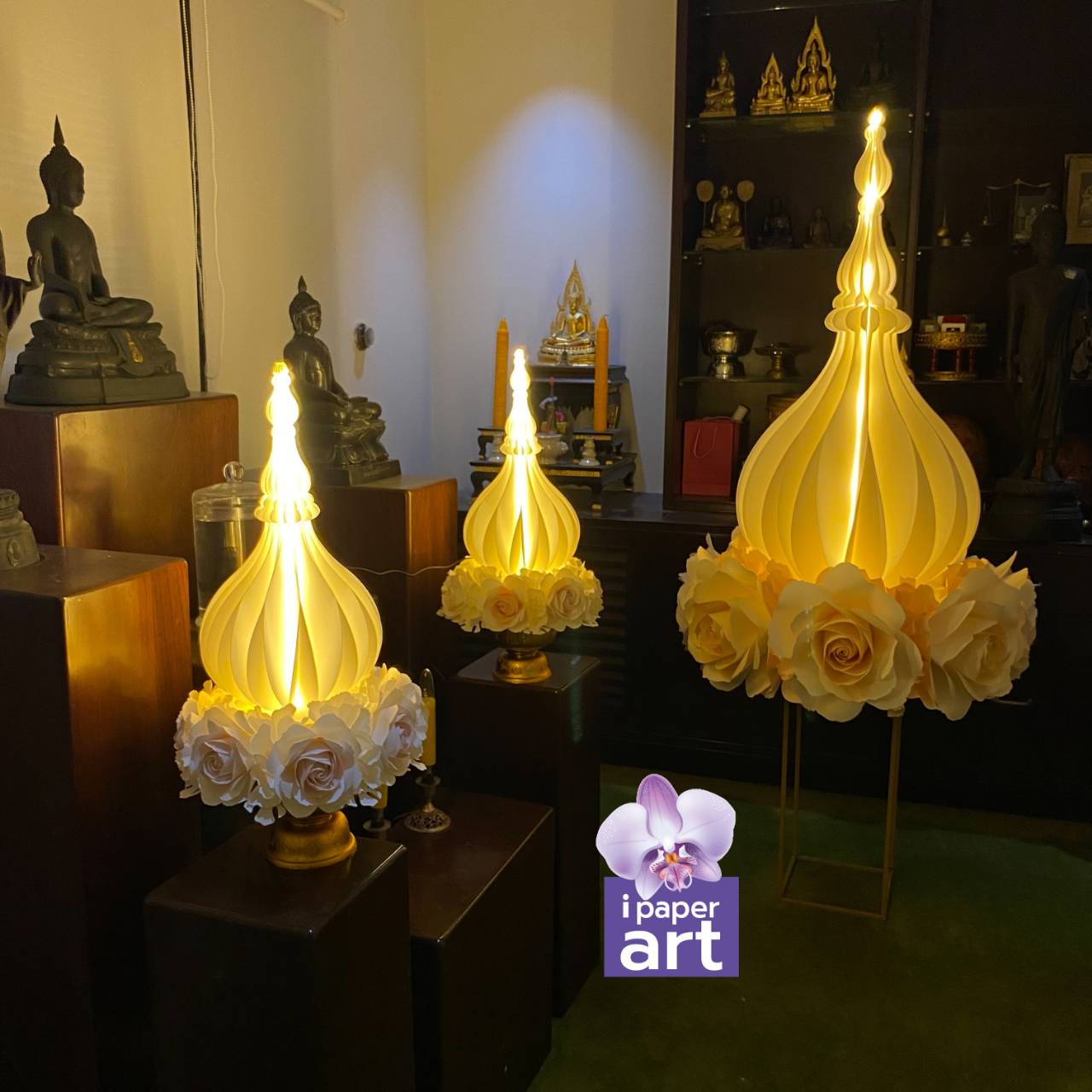 พุ่มเรืองแสง สินค้าไทย งานปราณีต | พุ่มโคมไฟ พุ่ม LED ทำพุมเงินพุ่มทอง