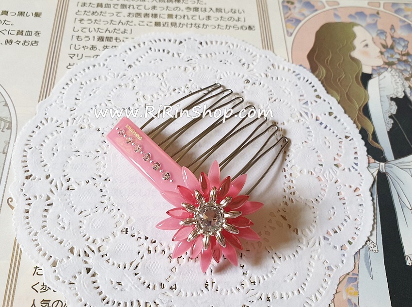 Aznavour หวีสับ&หวีเสียบเซลลูโลสดอกไม้ แต่งคริสตัล Swarovski (Pink)