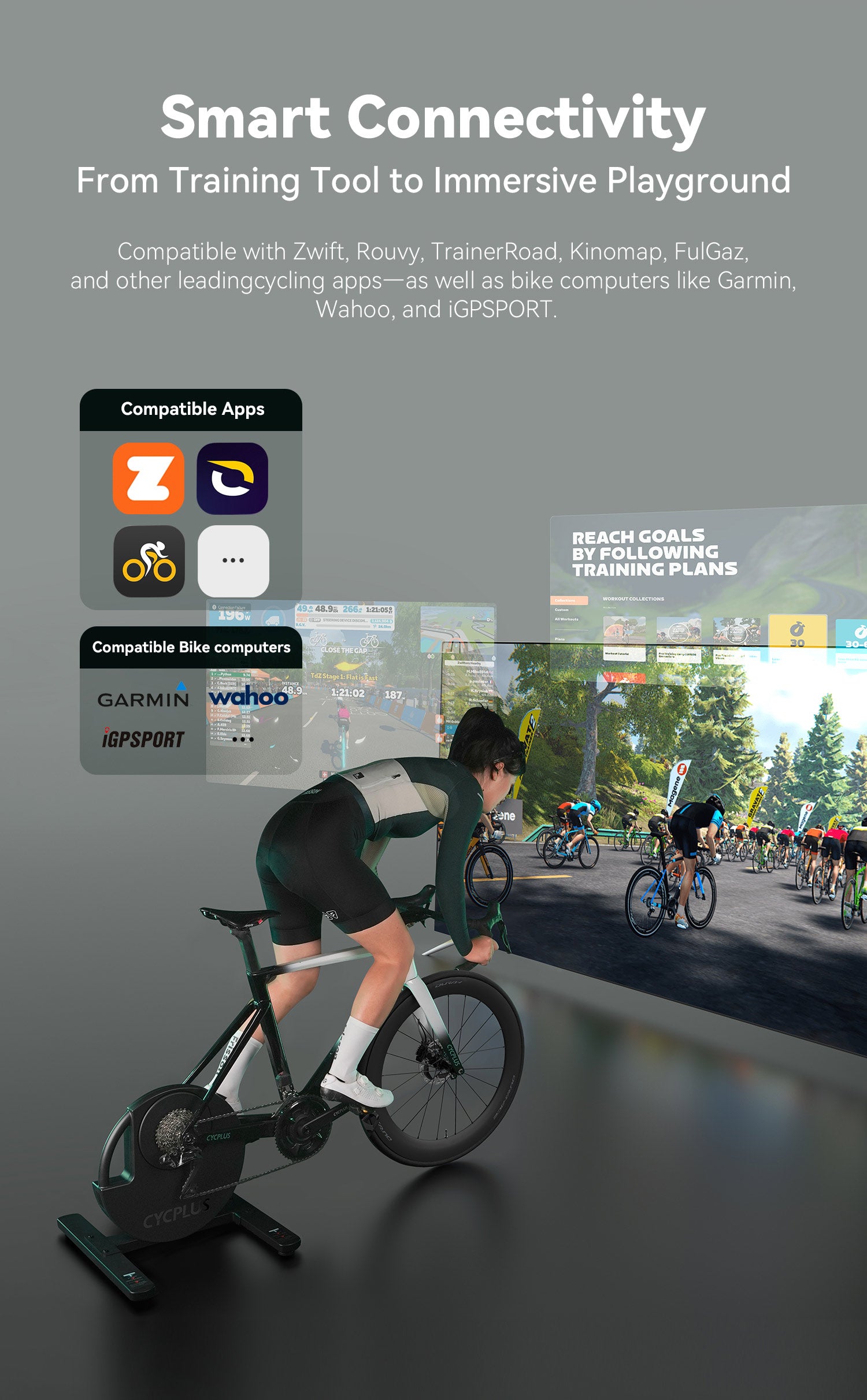 CYCPLUS R200 เครื่องปั่นจักรยานอัจฉริยะ 2200W | Smart Bike Trainer ±1%