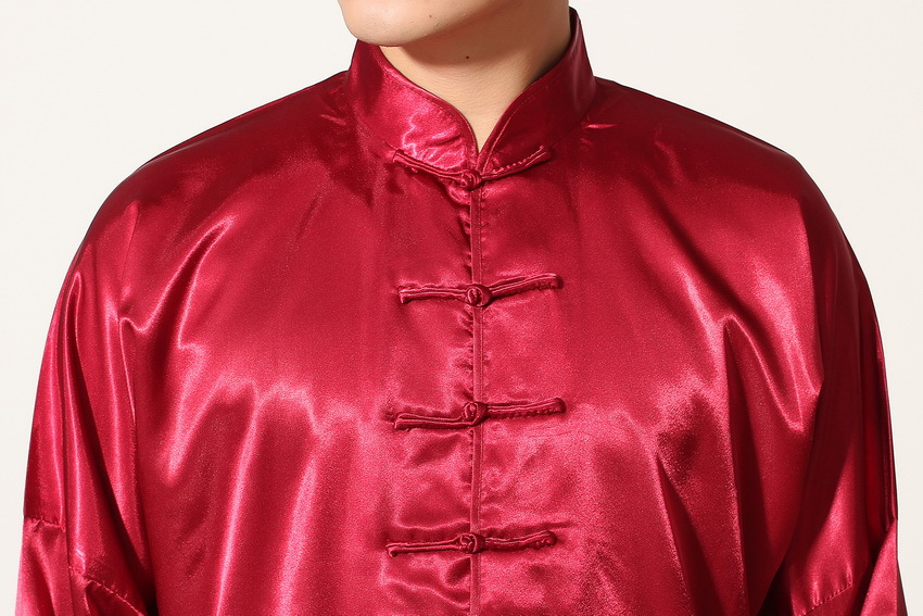 Pre-order ชุดจีนชาย แขนยาว ผ้าแพร สีแดง