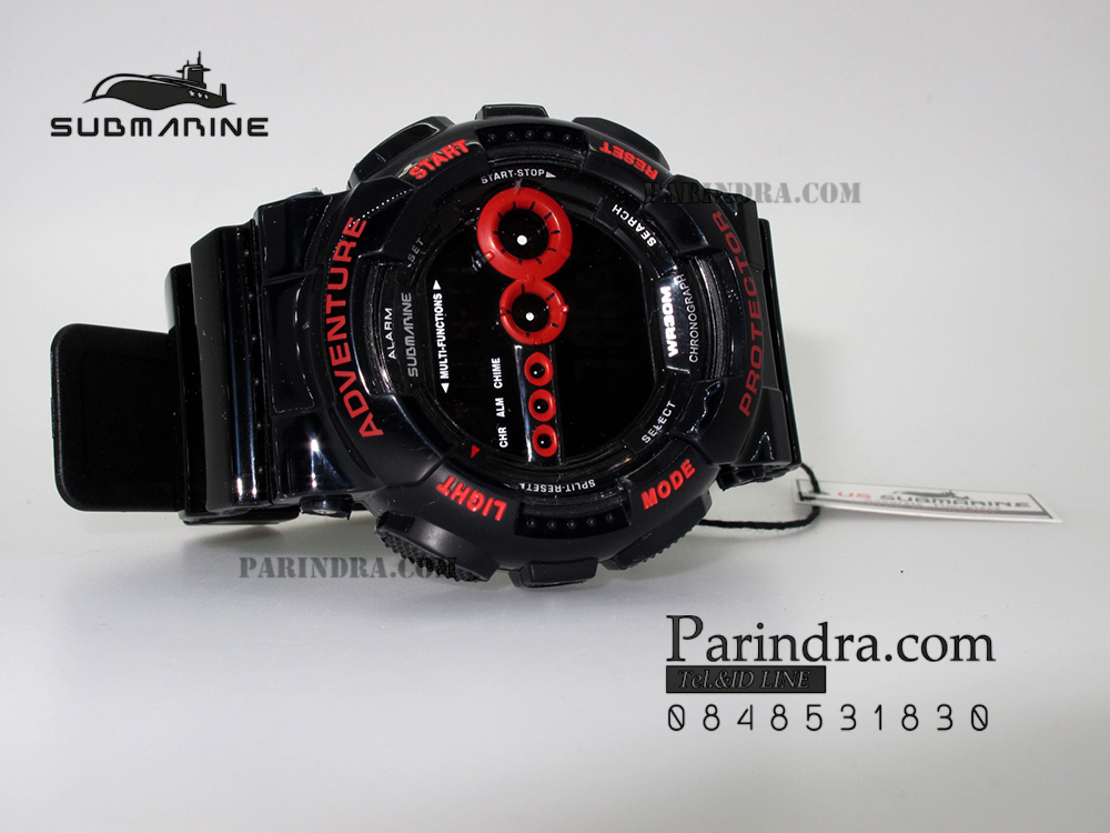 นาฬิกา US submarine รุ่น TP1282M สีดำ-หน้าปัดคาดแดง พื้นหลังดำ