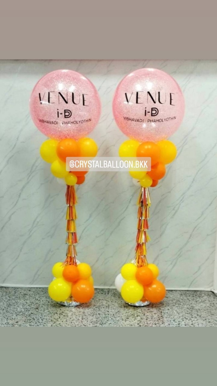 เสาลูกโป่ง Bubble ขนาด 36" กลิตเตอร์สีส้ม 2 เสา พร้อมตกแต่ง สามารถเปลี่ยนสีลูกโป่ง/เปลี่ยนข้อความได้
