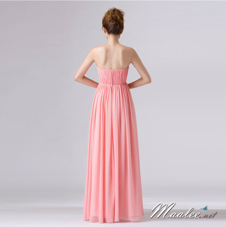 พร้อมส่ง ชุดราตรียาว เกาะอก สีโอรส แต่งดอกเก๋ๆ