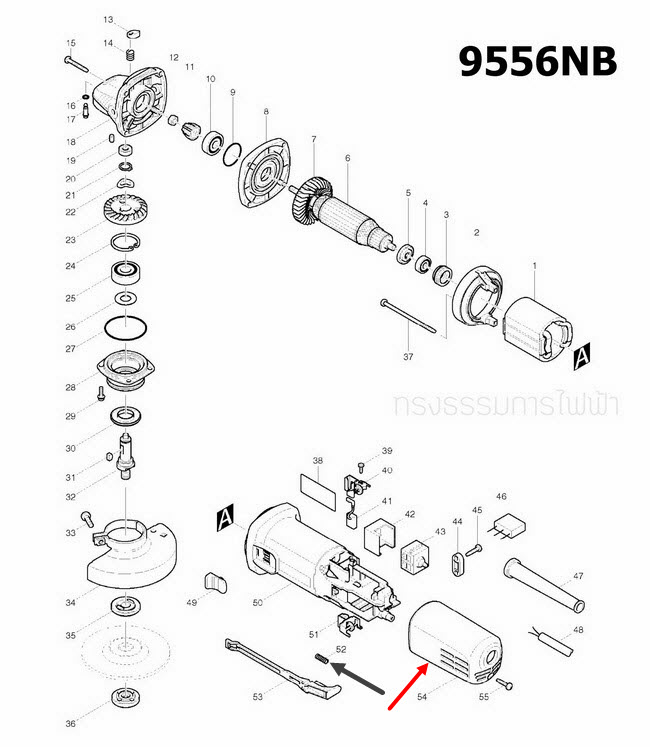 REAR COVER หินเจียรไฟฟ้า Makita-มากีต้า 9556, NB, HN, 9553NB [#54] Pn.418726-4 (แท้) ##