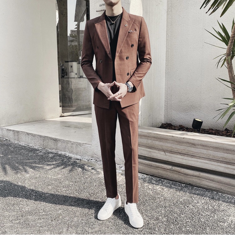 Pre-order ชุดสูท สูทสีน้ำตาล 6 กระดุม (ไม่มีเสื้อกั๊ก)
