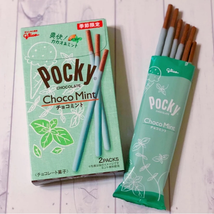 Pocky Choco Mint ป๊อกกี้รสมิ้นต์ช็อกโกสุดสดชื่น 1 กล่อง 2 ซอง ***Limited Edition ออกปีละครั้ง***
