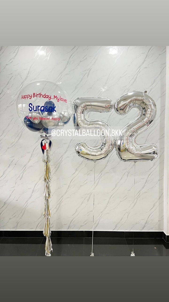 ลูกโป่ง วันเกิด Bubble ขนาด 36" Theme Dark Blue พร้อมตกแต่ง ฟอยล์ตัวเลข ขนาด 40" 2 ชิ้น สามารถเปลี่ยนสีลูกโป่ง/เปลี่ยนข้อความ/เปลี่ยนสี-ฟอยล์ตัวเลข/เปลี่ยนขนาดได้