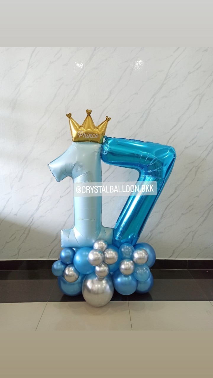 ลูกโป่ง วันเกิดเด็ก ฟอยล์ตัวเลข ขนาด 40" ตั้งฐาน 2 ชิ้น ธีมสีฟ้า พร้อมตกแต่ง สามารถเปลี่ยนสีลูกโป่ง/เปลี่ยนสี-ฟอยล์ตัวเลขได้