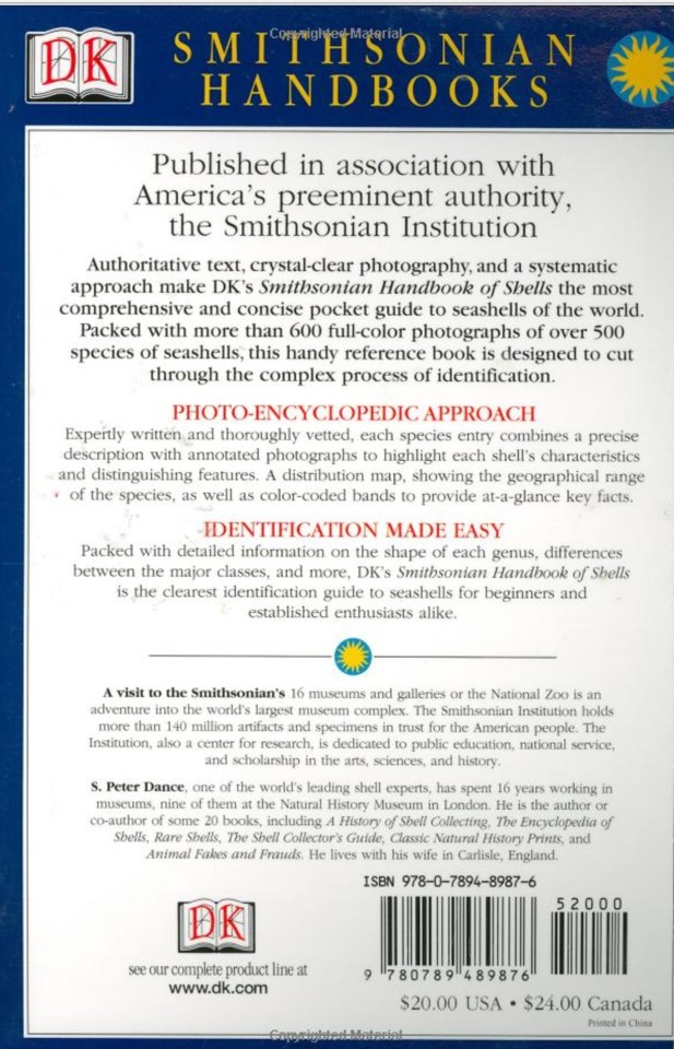 หนังสือคู่มือการสะสมเปลือกหอยของ Smithsonian Handbooks: Shells (หนังสือใหม่ มือ 1)