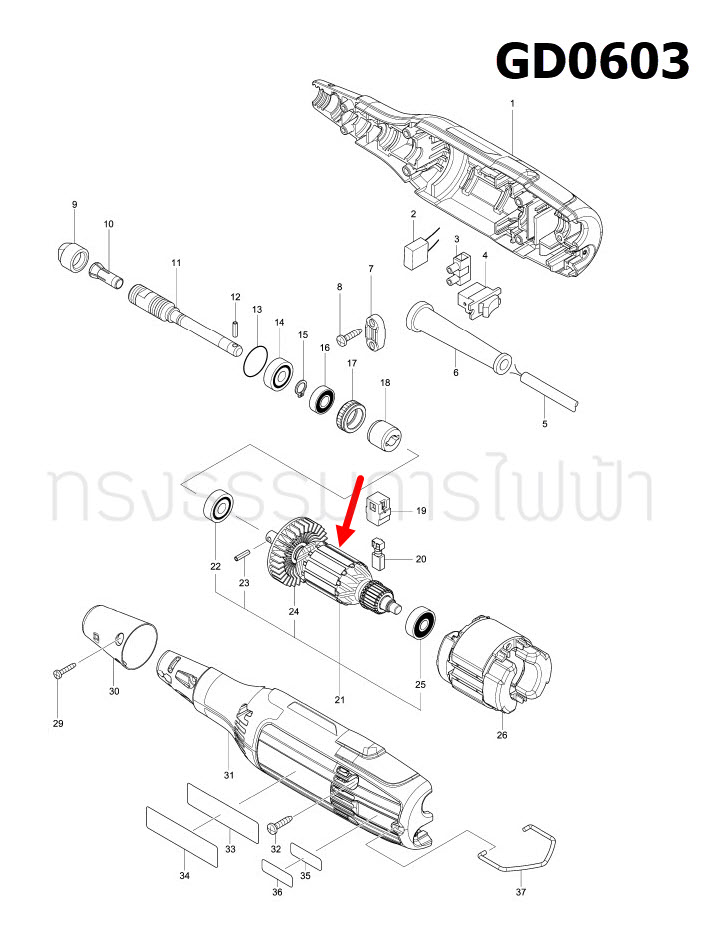 ทุ่น เครื่องเจียร์แกน Makita มากีต้า GD0603 (แท้) ##