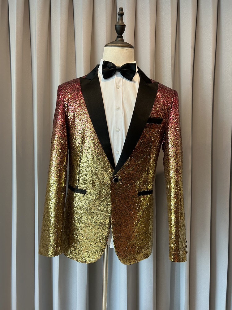 พร้อมเช่า เสื้อสูทชาย สูทแฟชั่น สูทกลิตเตอร์ ไล่สี สีชมพูทอง