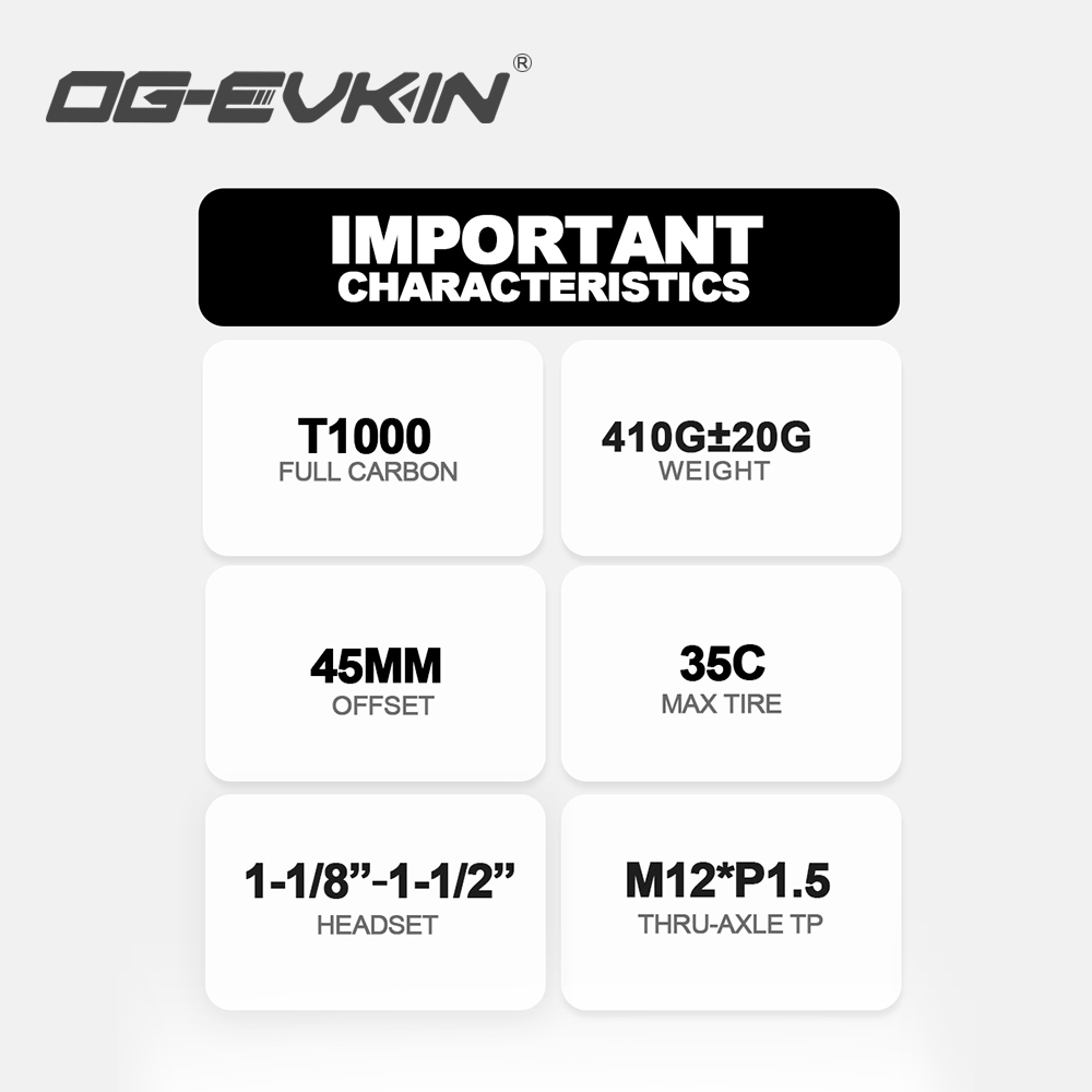 ตะเกียบหน้าคาร์บอน OG-EVKIN FK-008 Carbon Disc Gravel Fork 700*35C 12x100 Thru-Axle Cyclocross/Gravel Road Bike Frame Hidden Cable Flat Mount