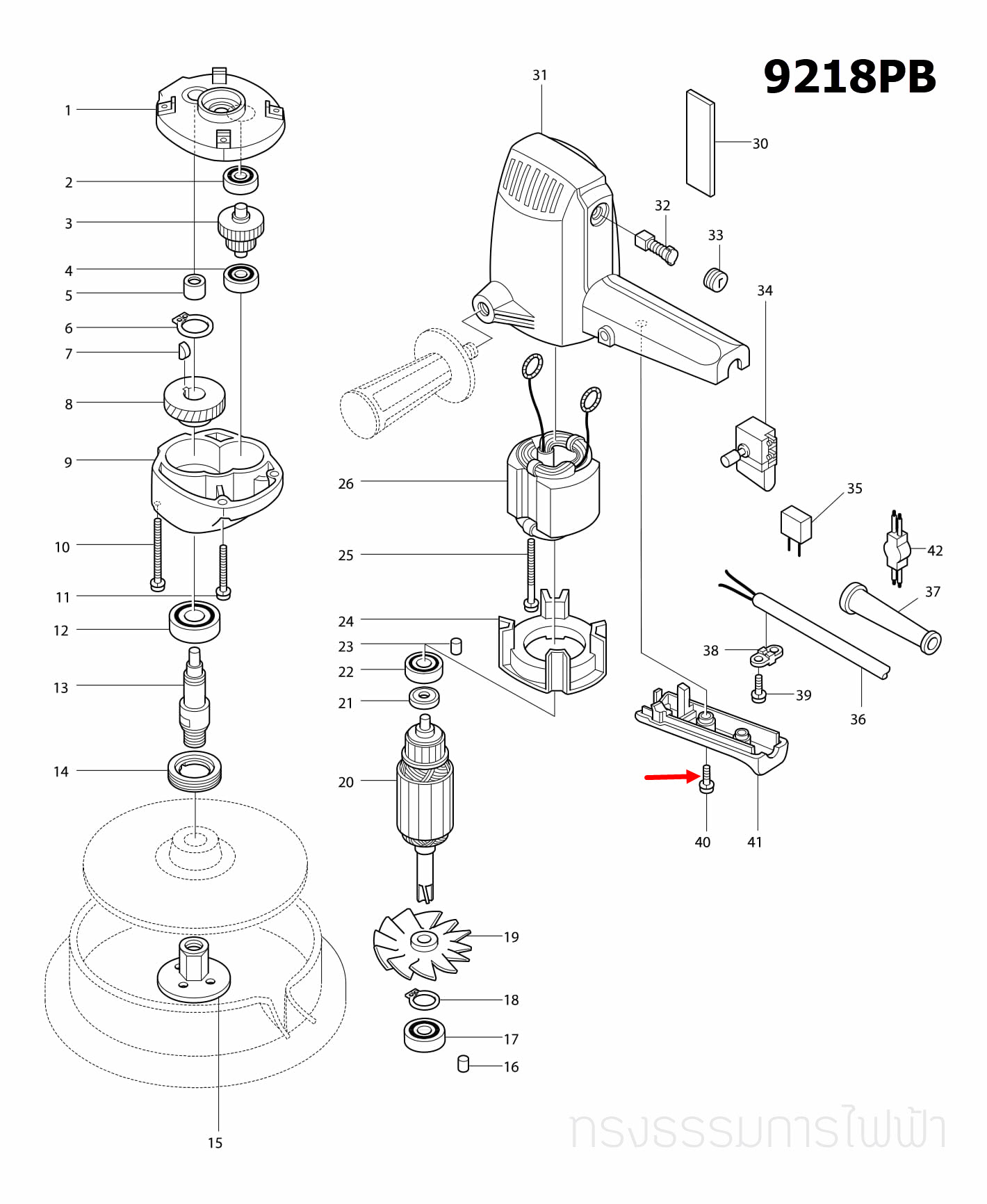 PAN HEAD SCREW M4X20 เครื่องขัดกระดาษทราย Makita มากีต้า 9032 [#29], 9218SB [#37], 9218PB, PBL, BL [#40] Pn.911138-5 (แท้) ##