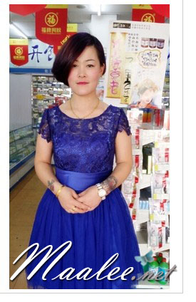 พร้อมเช่า ชุดราตรีสั้น เพื่อนเจ้าสาว แบบ A แขนสั้น ลูกไม้ ผ้าคาดเอวซาติน (ซิปหลัง)