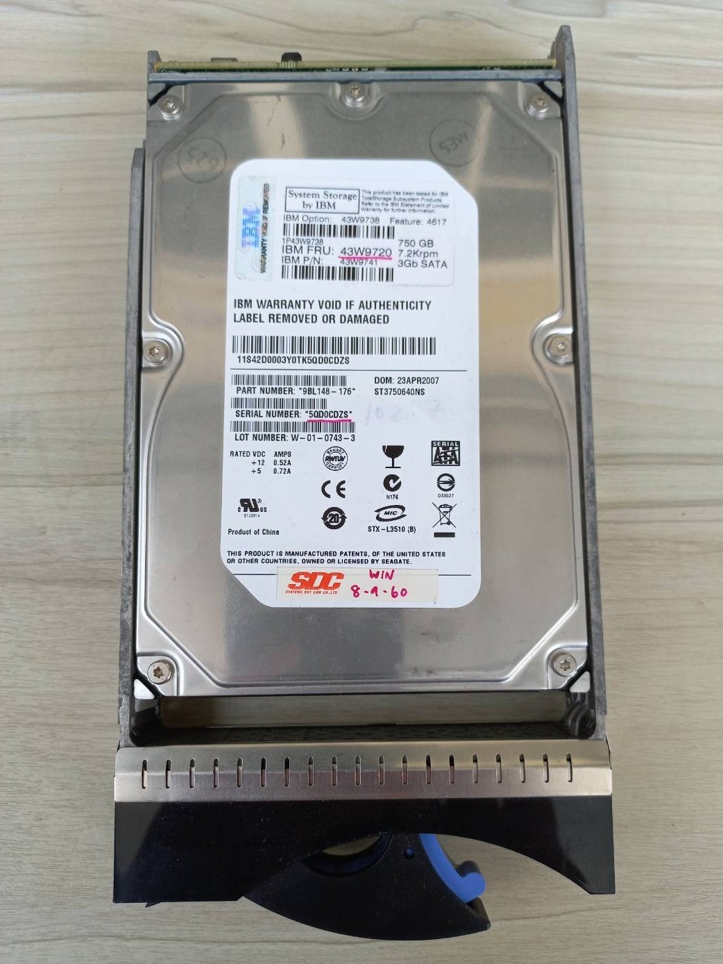 9BL148-176 IBM 750GB SATA 3.5 Hard Drive.