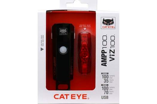 Cateye AMPP100/VIZ100 FRONT/REAR LIGHT SET, HLEL041RC+TLLD800B